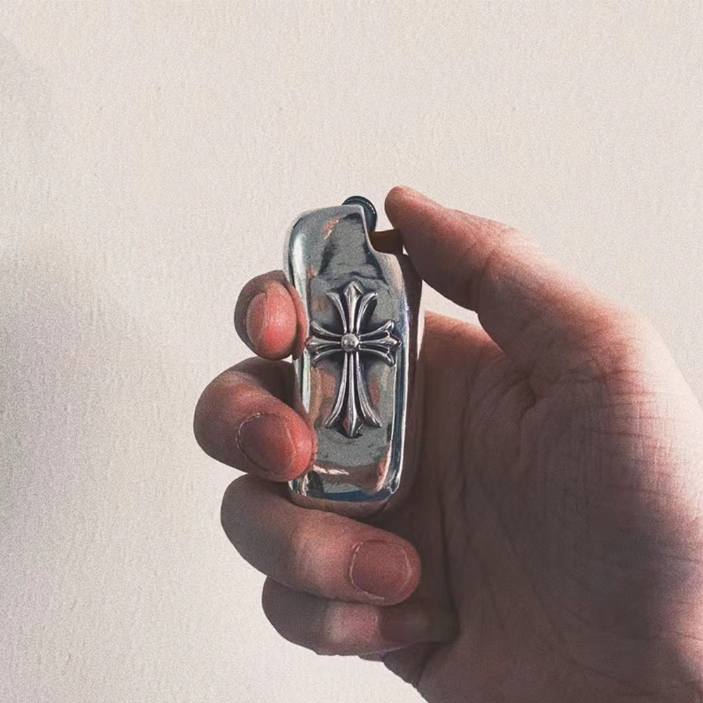 Punk Style Silver Alloy Cross Military Flower Gear Lighter with Creative Sword Design