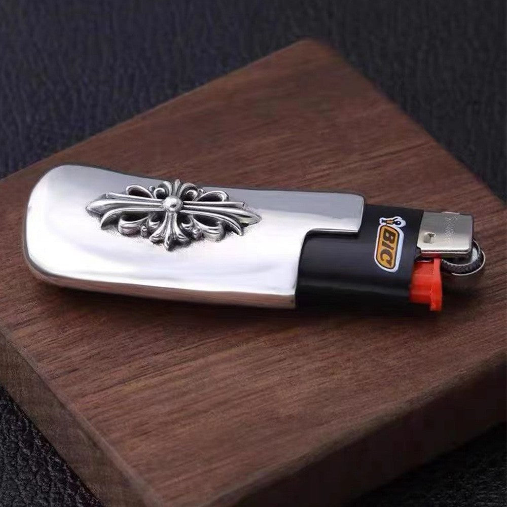 Punk Style Silver Alloy Cross Military Flower Gear Lighter with Creative Sword Design