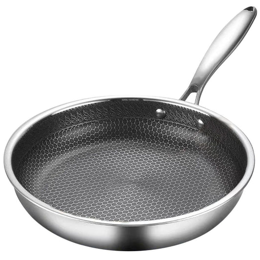 Cross-border Full-Size Honeycomb Stainless Steel Frying Pan, Non-Stick Cookware for Steak, Pancake, Compatible with Induction and Gas Stoves