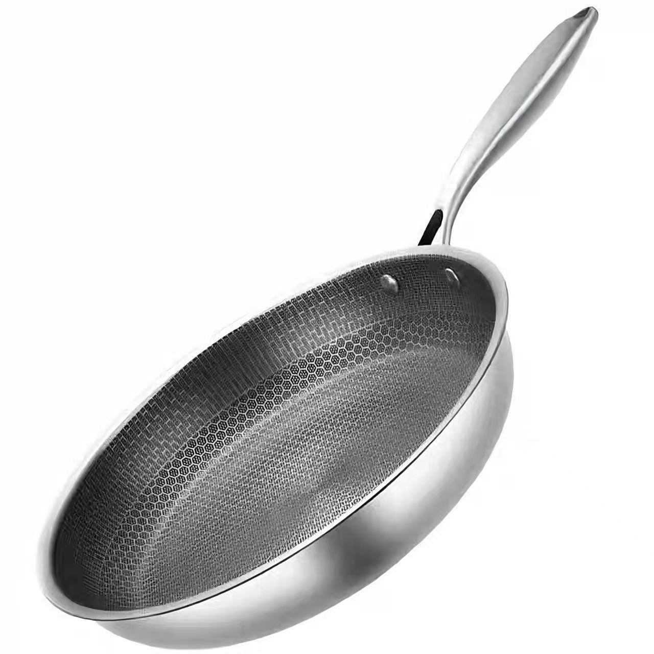 Cross-border Full-Size Honeycomb Stainless Steel Frying Pan, Non-Stick Cookware for Steak, Pancake, Compatible with Induction and Gas Stoves